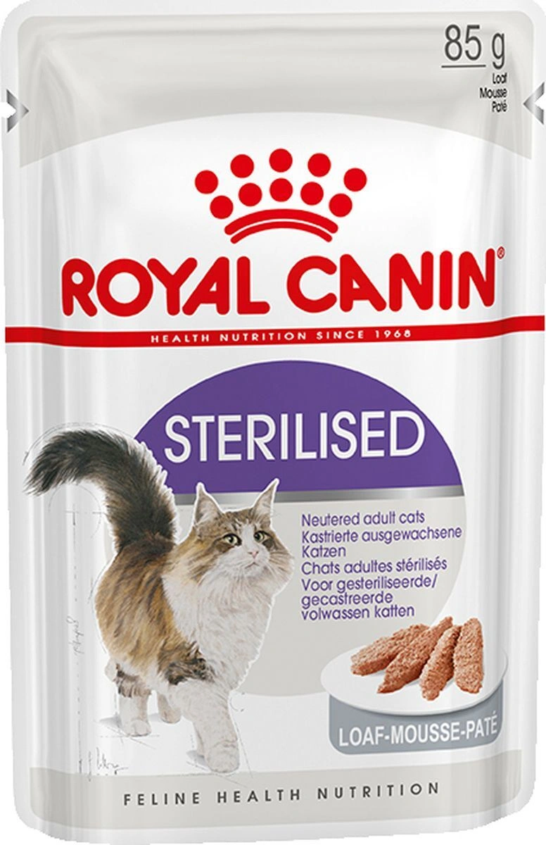 Корм Royal Canin Sterilised, паштет для взрослых стерилизованных кошек,  цены в Самаре, характеристики, фото, паучи в интернет-магазине Клампи
